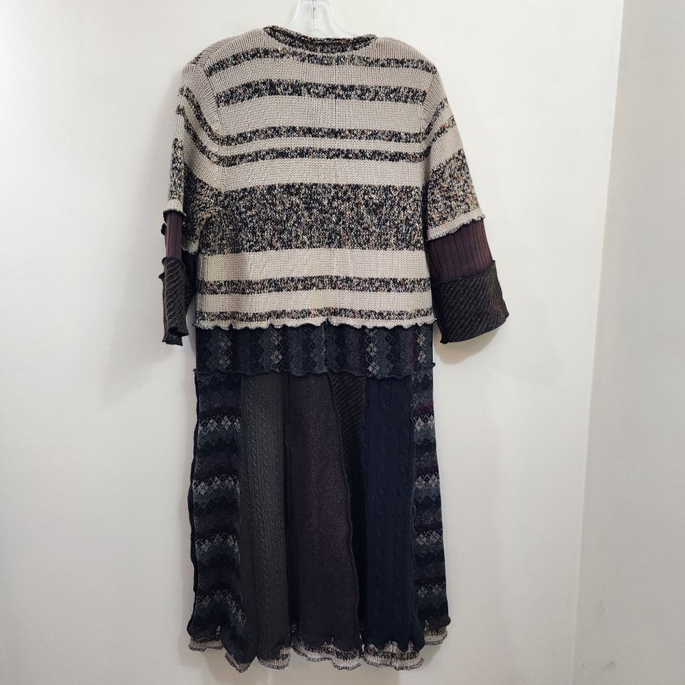 Magpie 1/2 button long boho patchwork duster sweater 3/4" sleeves woman's L/XL - Picture 3 of 11